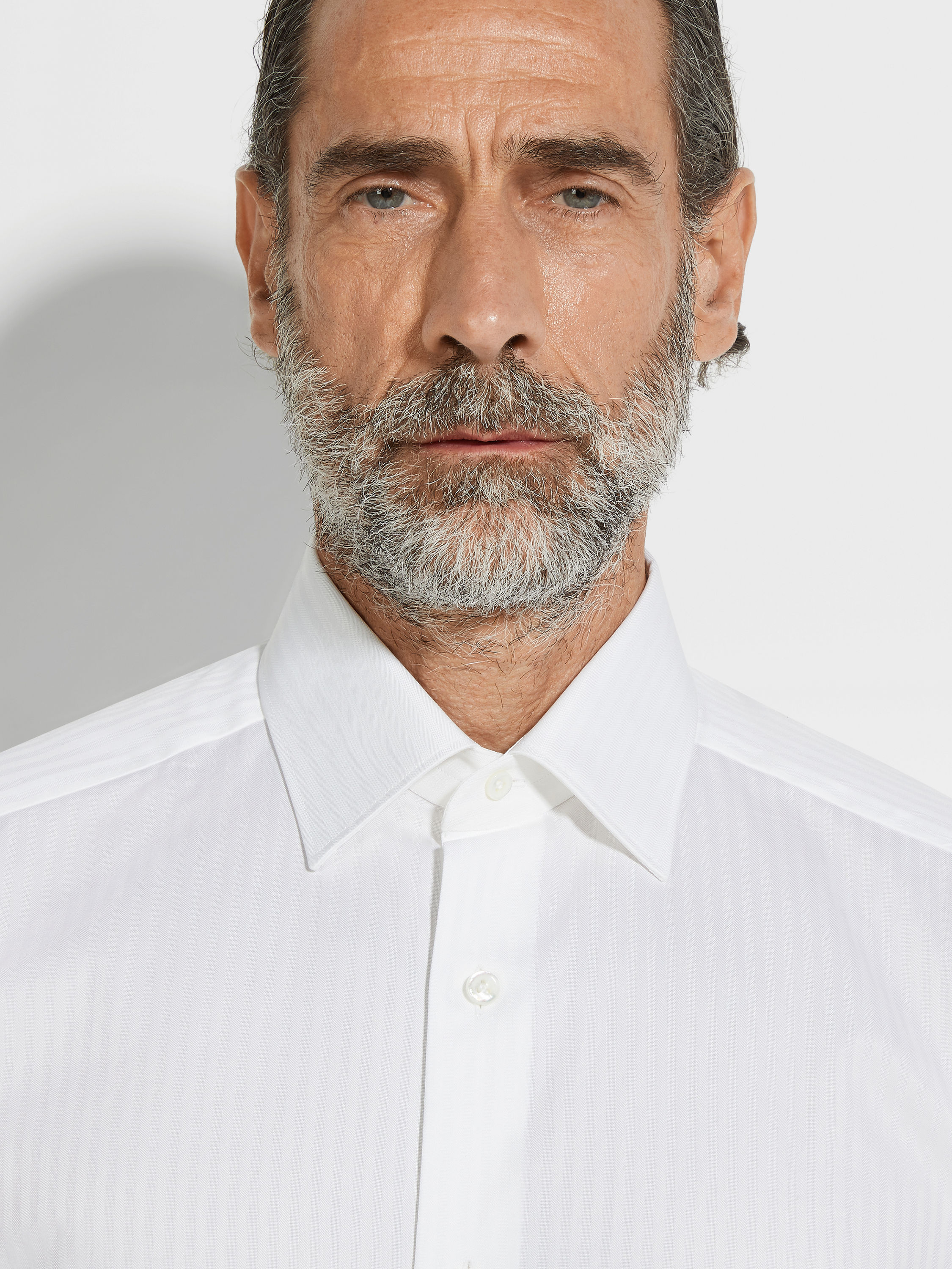 Optical White Structured Striped Centoventimila Cotton Shirt Product detail photo #1