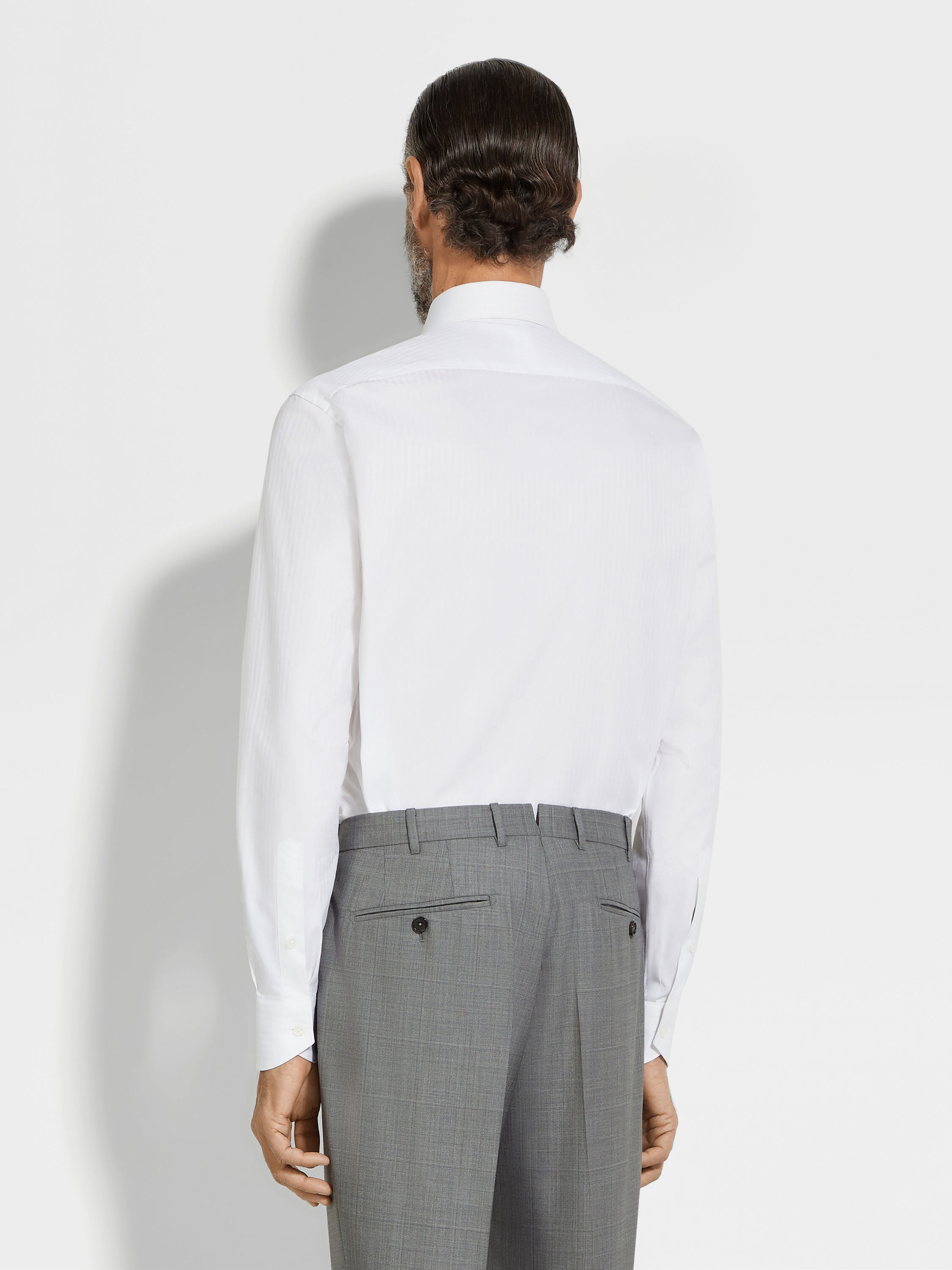 Optical White Structured Striped Centoventimila Cotton Shirt Product detail photo #3