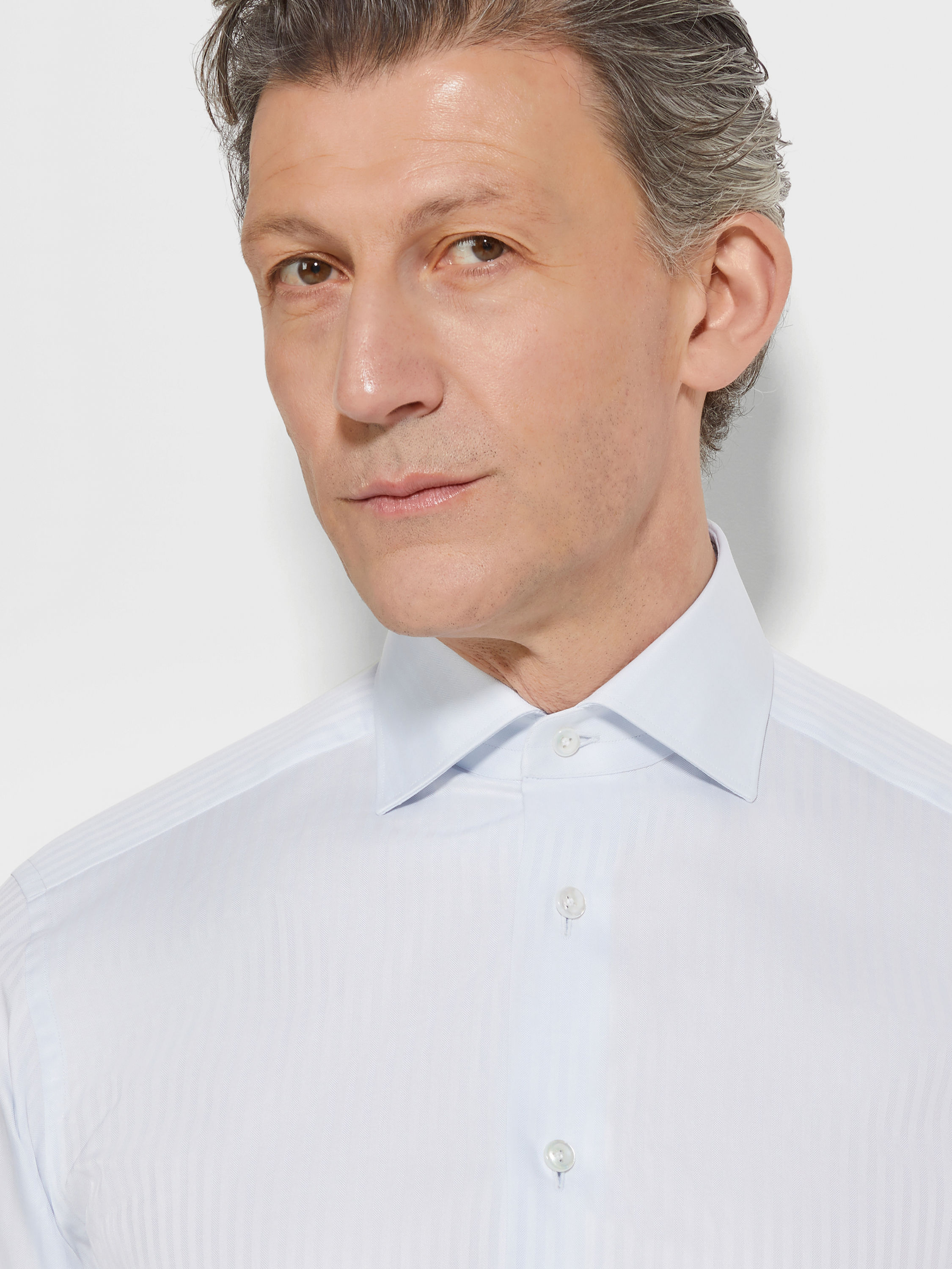 Light Blue Structured Striped Centoventimila Cotton Shirt Product detail photo #1