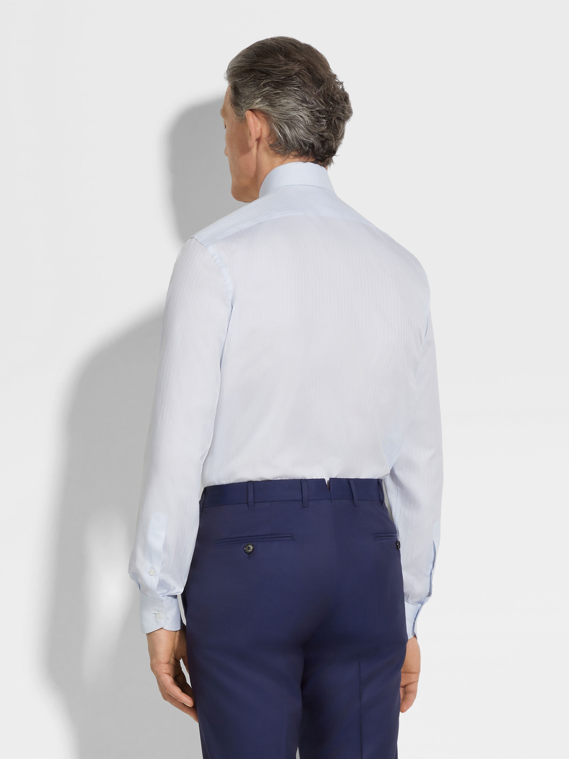 Light Blue Structured Striped Centoventimila Cotton Shirt Product detail photo #3