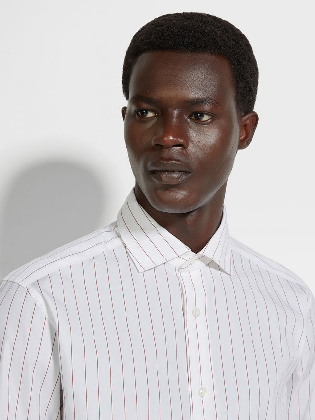 White and Brick Red Macro-striped Centoventimila Cotton Shirt Product detail photo #2