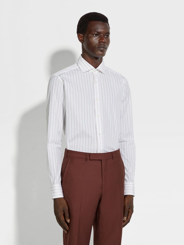 White and Brick Red Macro-striped Centoventimila Cotton Shirt Product detail photo #3