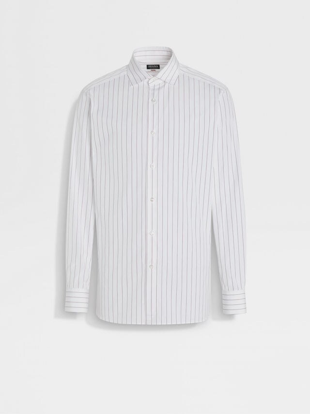 White and Brick Red Macro-striped Centoventimila Cotton Shirt Main product photo