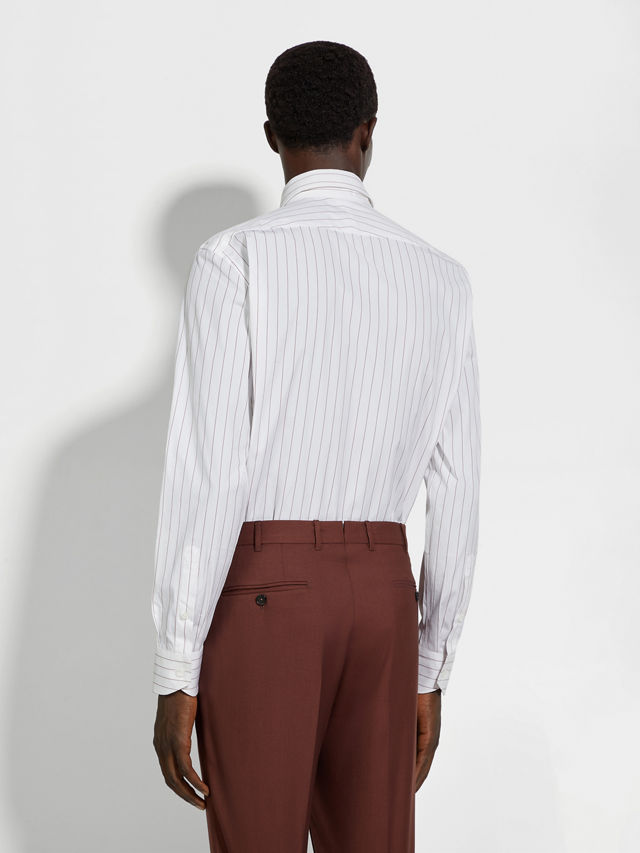 White and Brick Red Macro-striped Centoventimila Cotton Shirt Product detail photo #4
