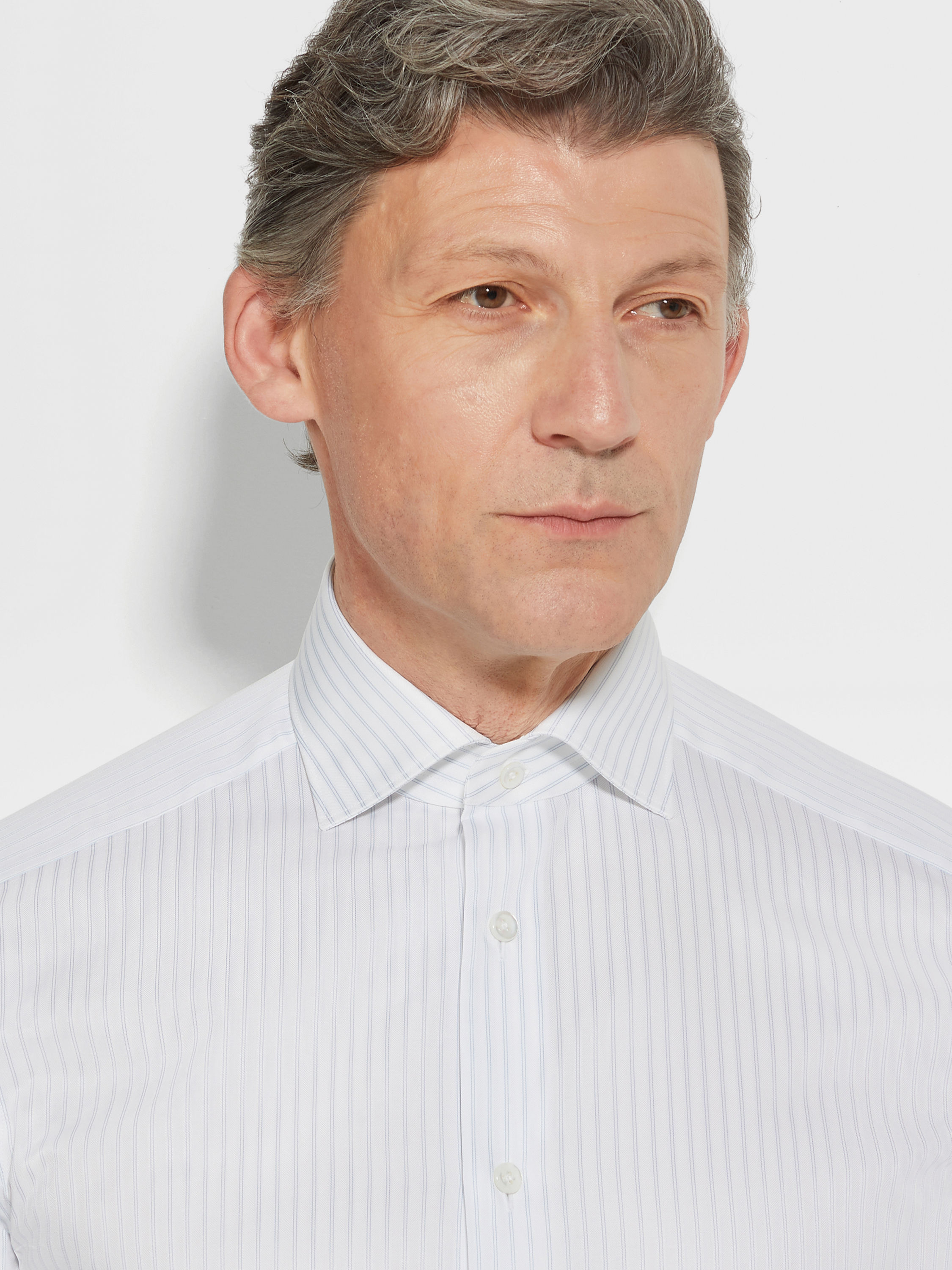 White and Light Grey Structured Striped Centoventimila Cotton Shirt Product detail photo #1