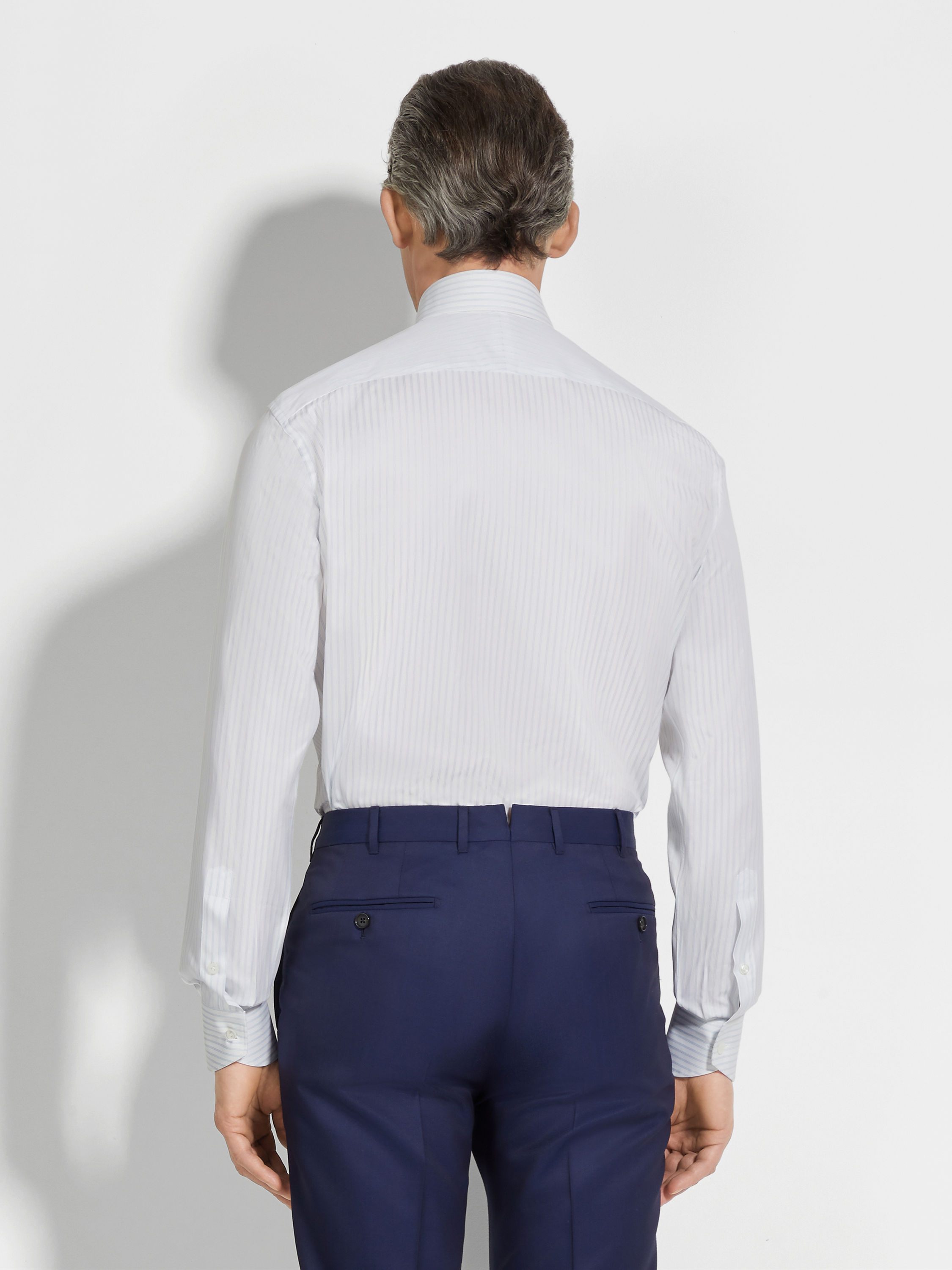 White and Light Grey Structured Striped Centoventimila Cotton Shirt Product detail photo #3