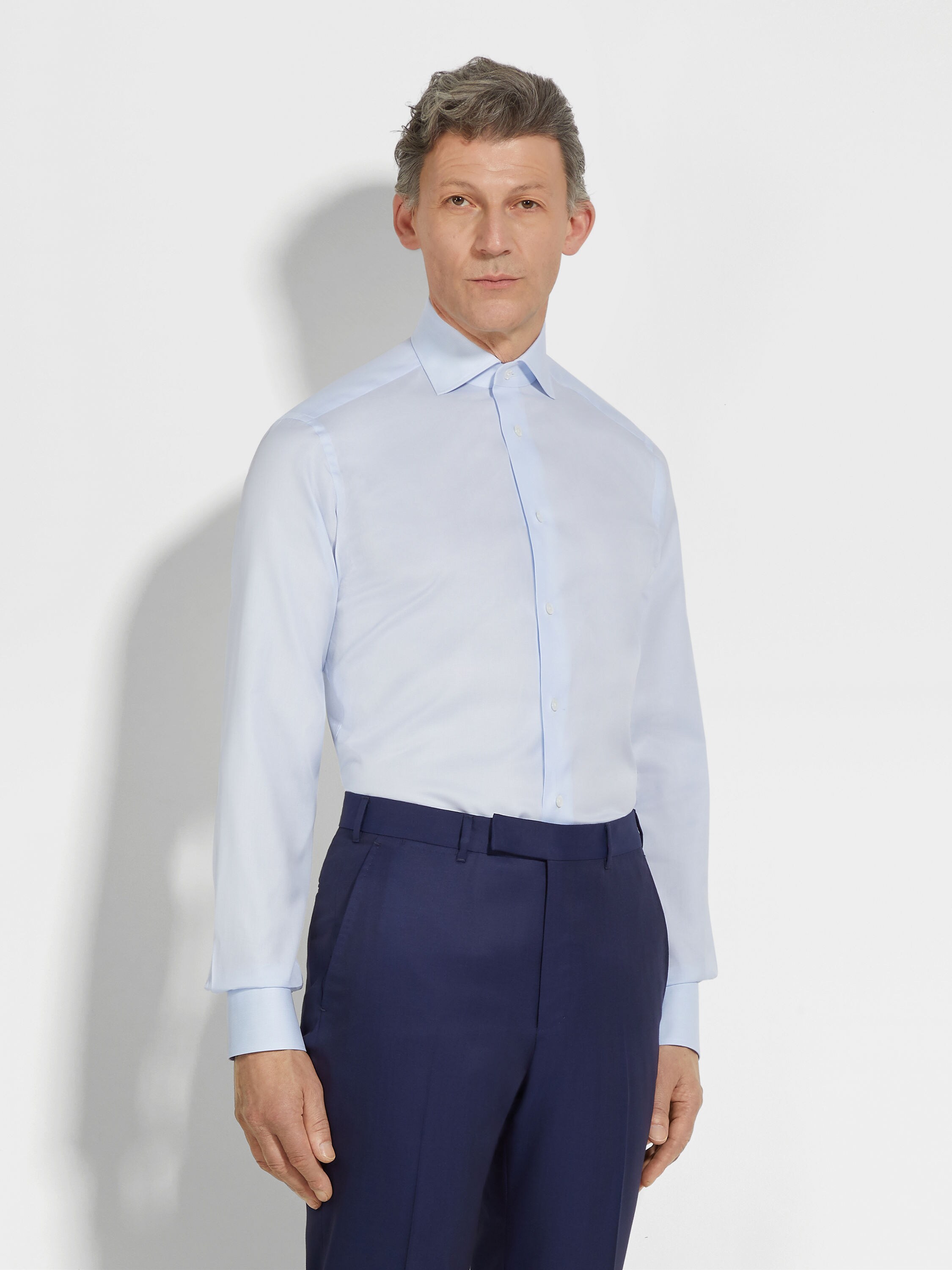 Light Blue and White Micro-checked 300 Cotton Shirt Product detail photo #2