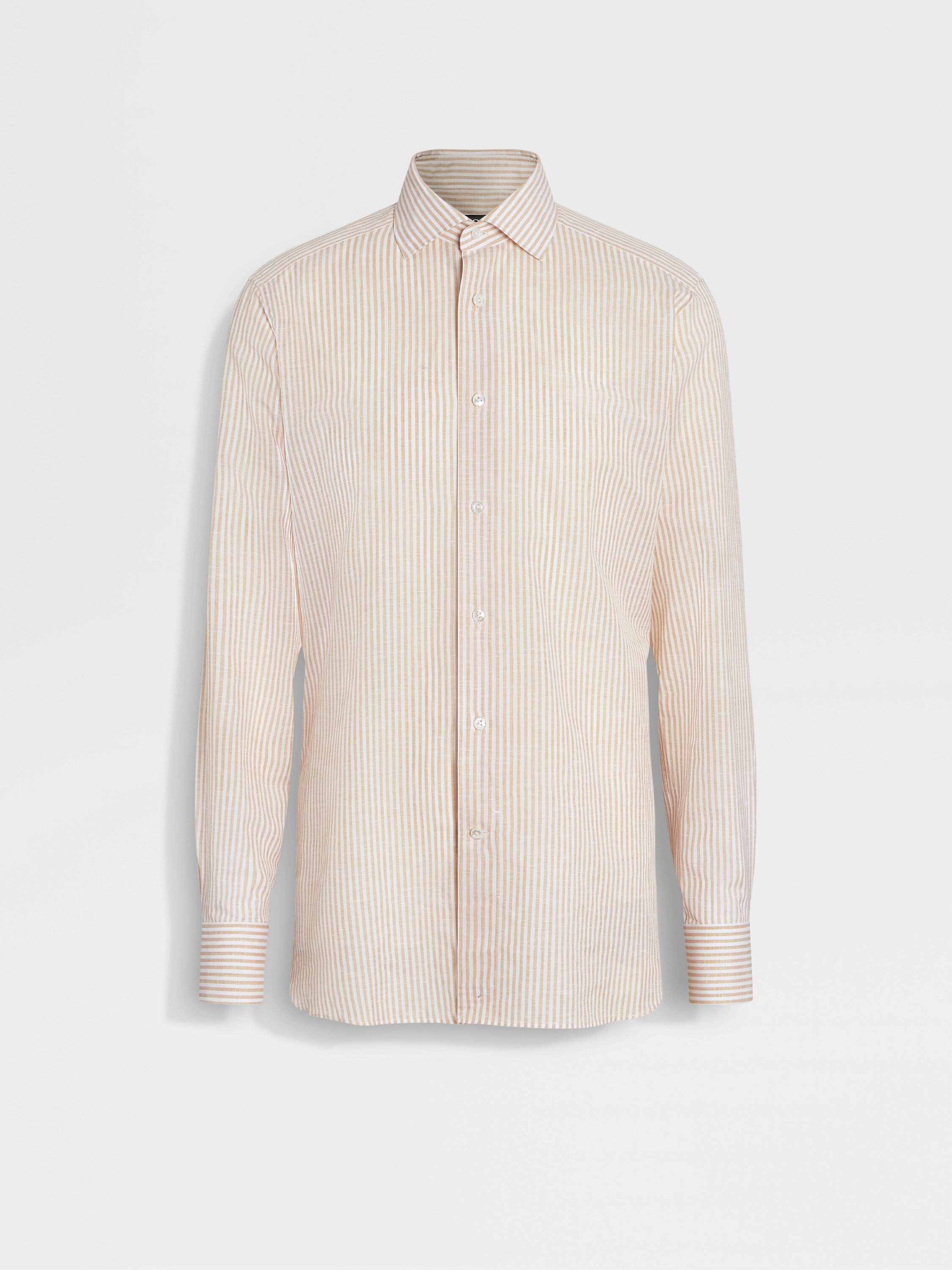 Ochre and White Striped Centoventimila Cotton and Linen Shirt Main product photo