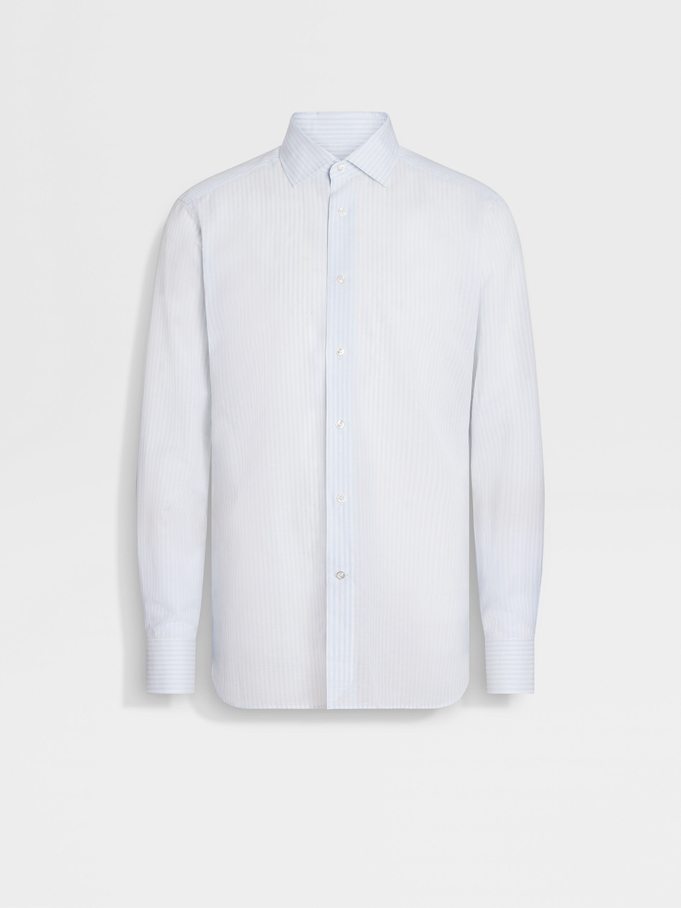 Light Blue and White Striped Centoventimila Cotton and Linen Shirt Main product photo