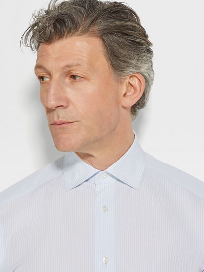 White and Light Blue Striped Sea Island Cotton Shirt SS25