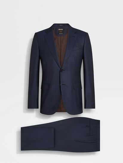 Dark Blue and Teal Blue Centoventimila Wool Suit SS25