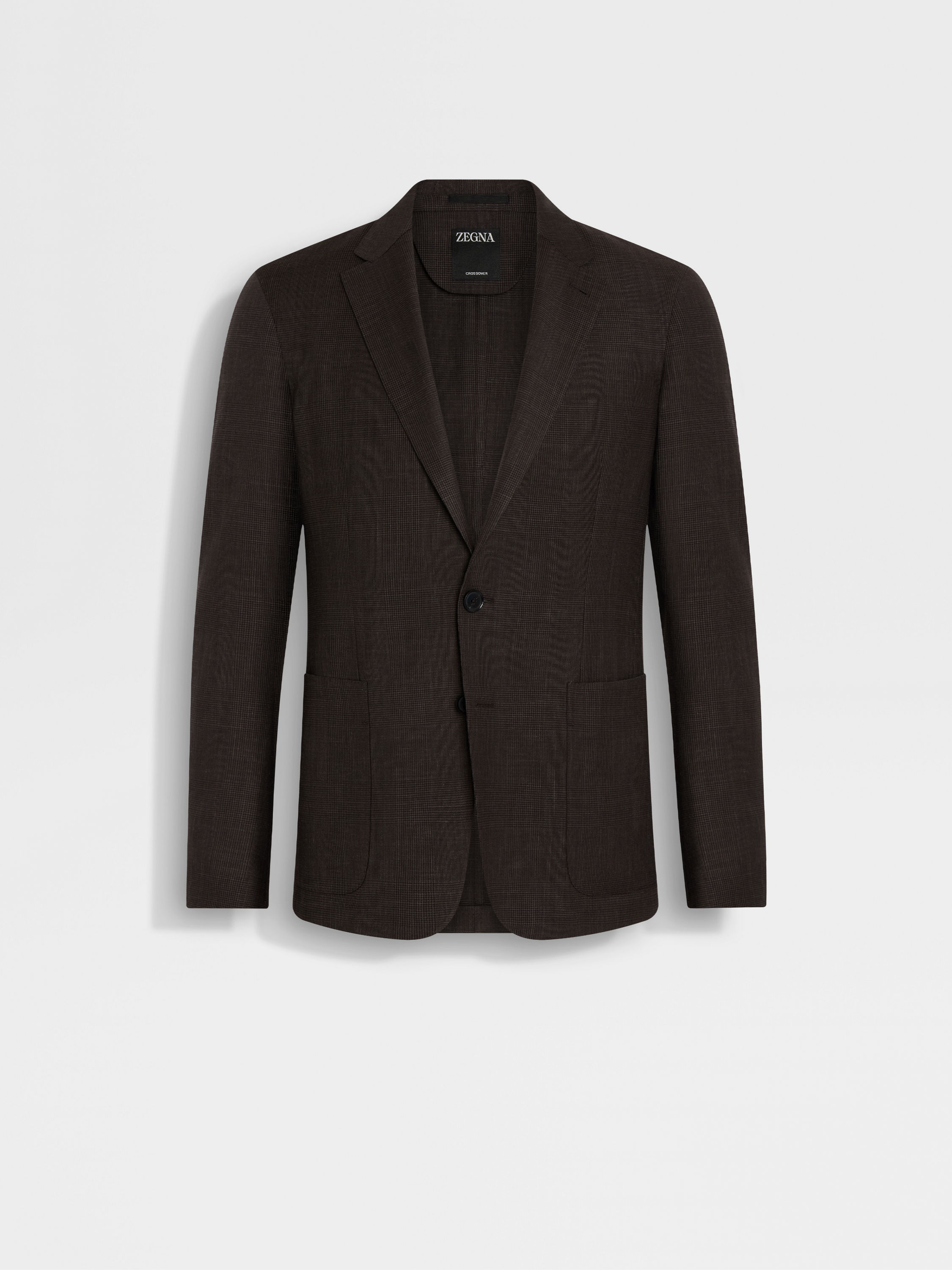 Brown and Dark Brown Crossover Wool Silk and Linen Jacket Product detail photo #1