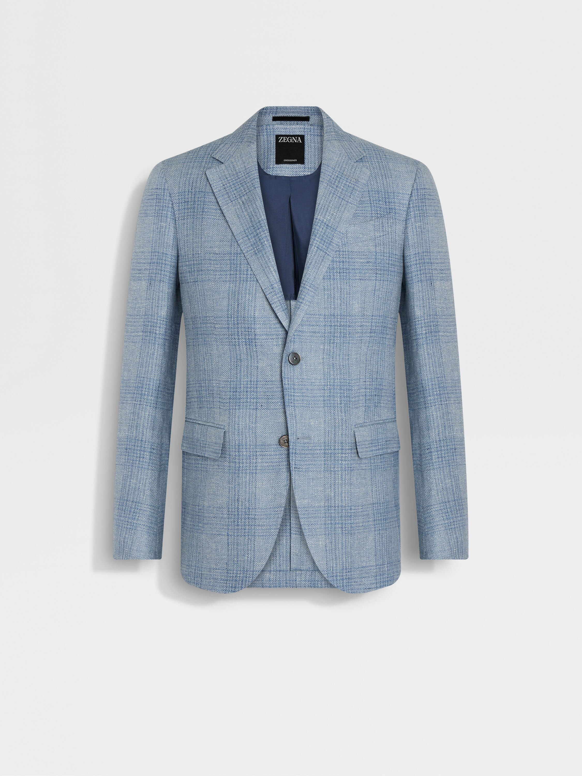 Light Blue and Blue Crossover Linen Wool and Silk Jacket Main product photo