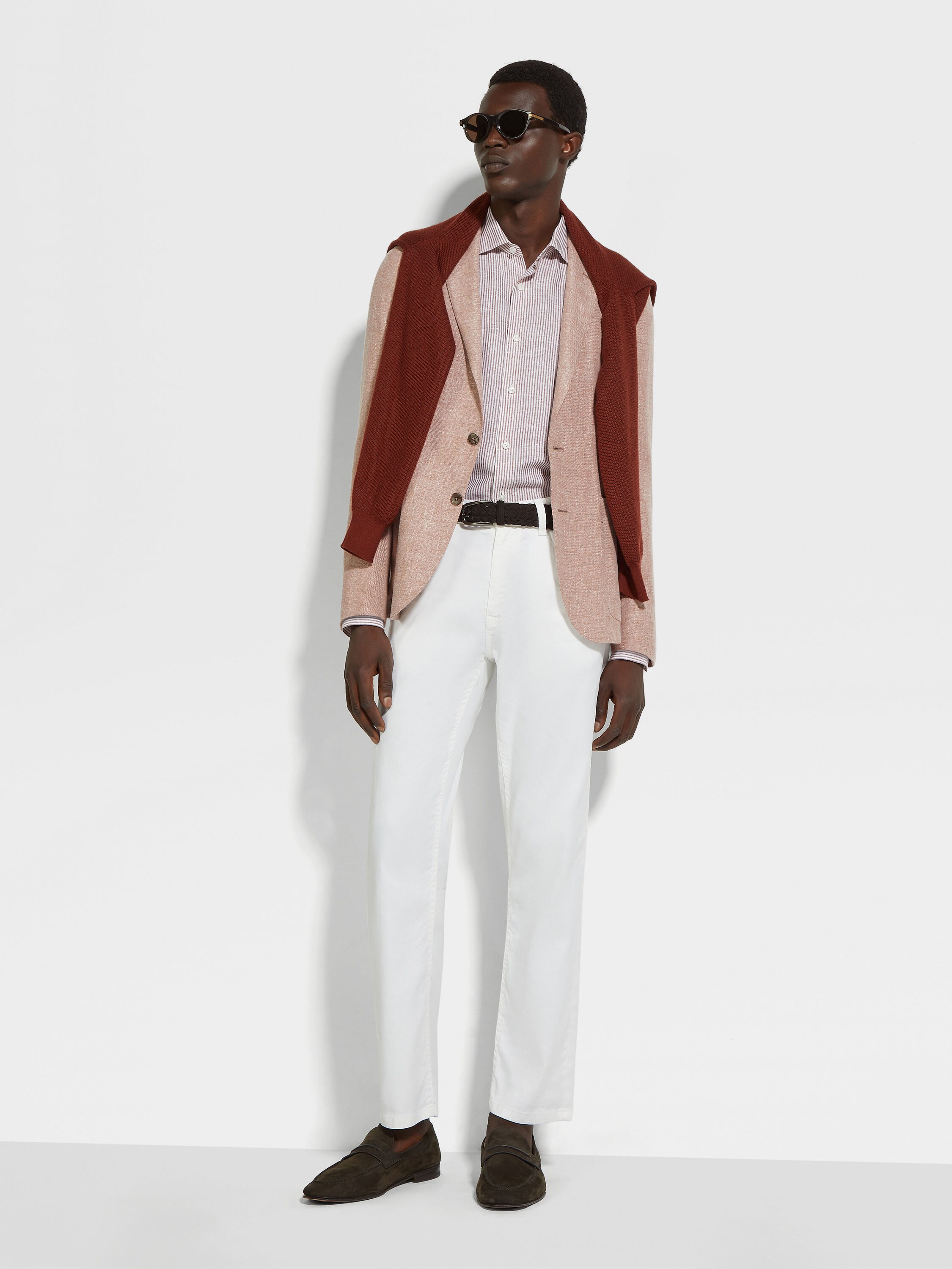 Light Brick Red Crossover Linen Wool and Silk Blend Jacket Product detail photo #1