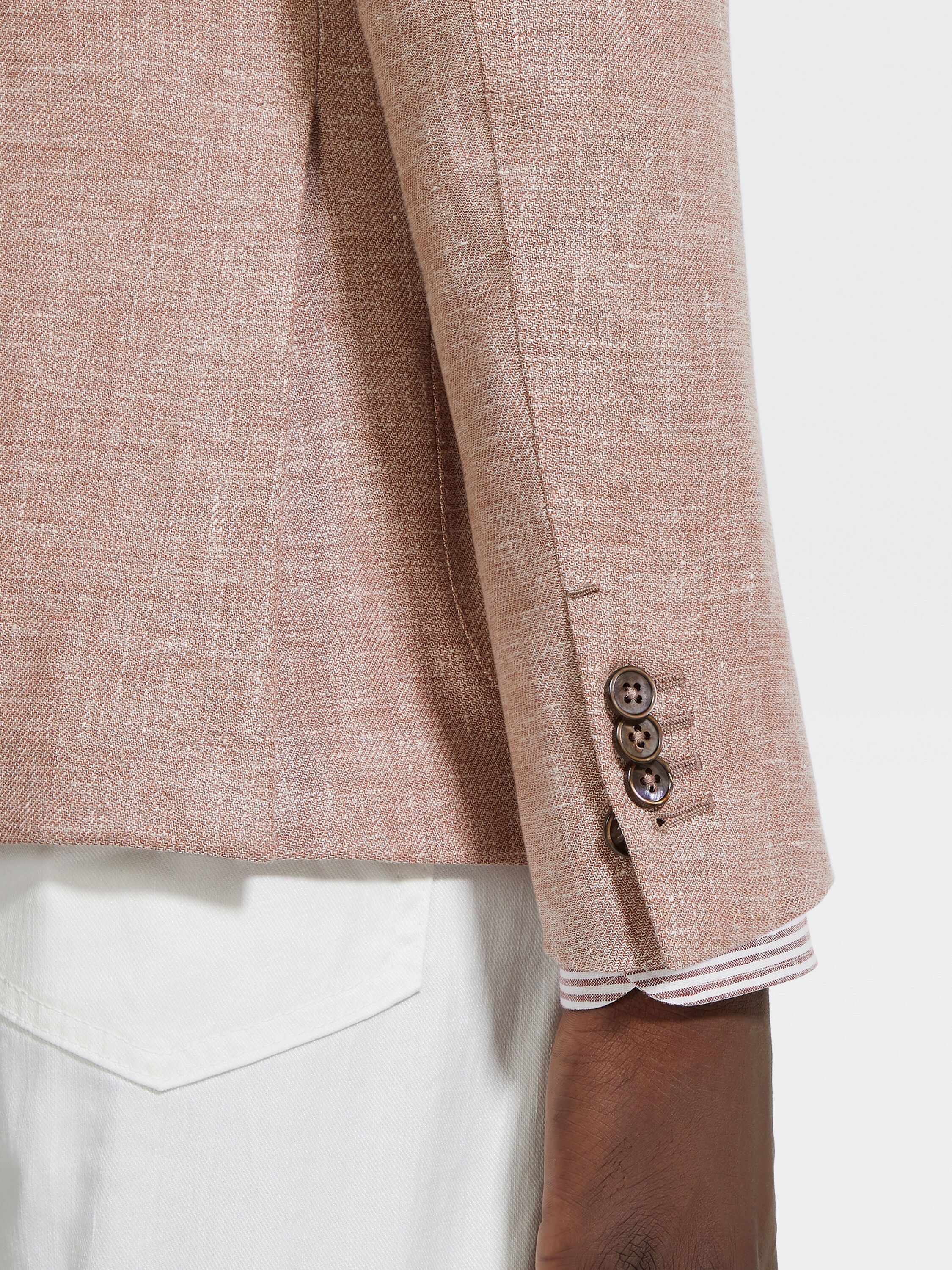 Light Brick Red Crossover Linen Wool and Silk Blend Jacket Product detail photo #2