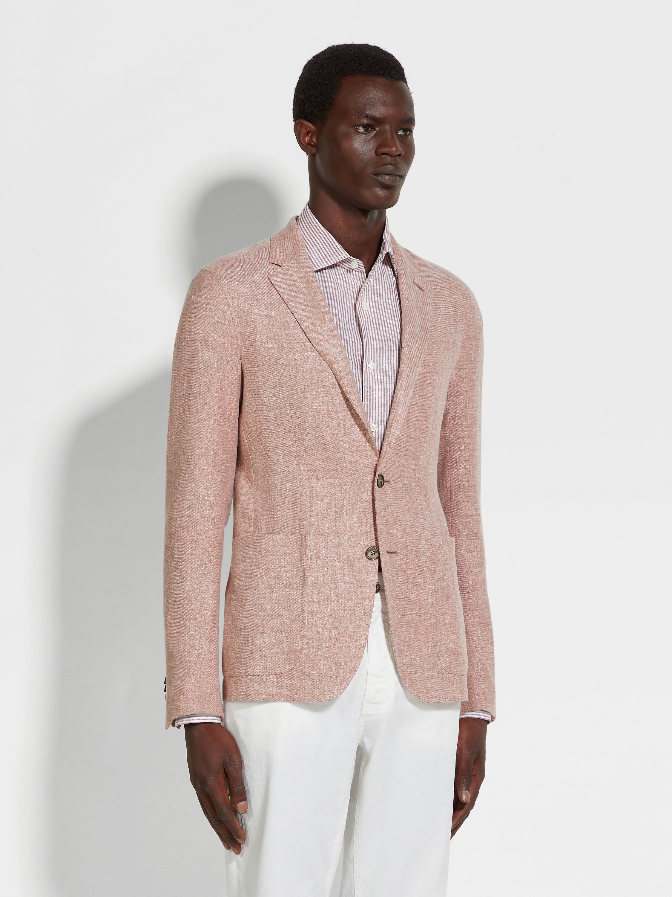 Light Brick Red Crossover Linen Wool and Silk Blend Jacket Product detail photo #3