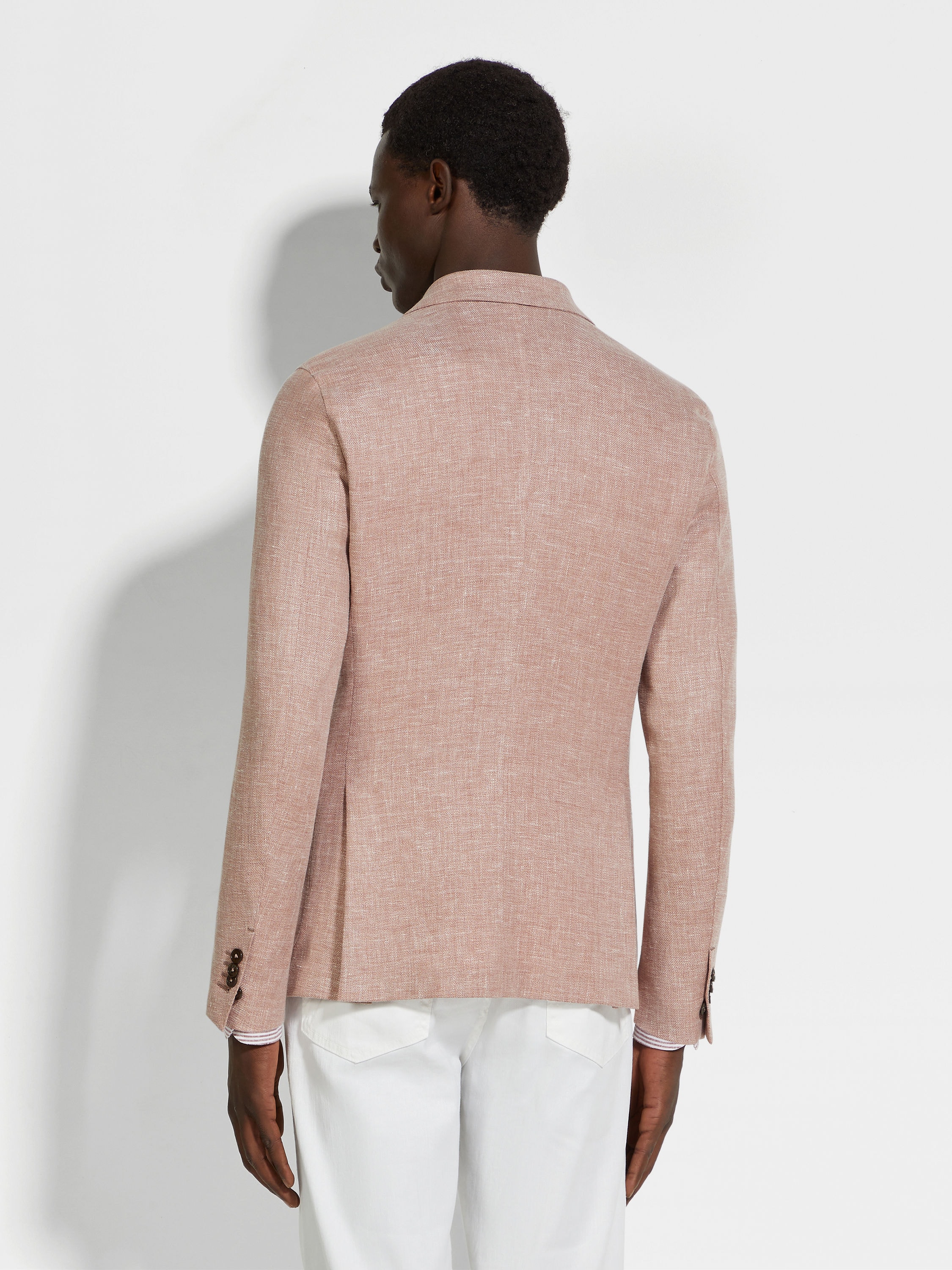 Light Brick Red Crossover Linen Wool and Silk Blend Jacket Product detail photo #4