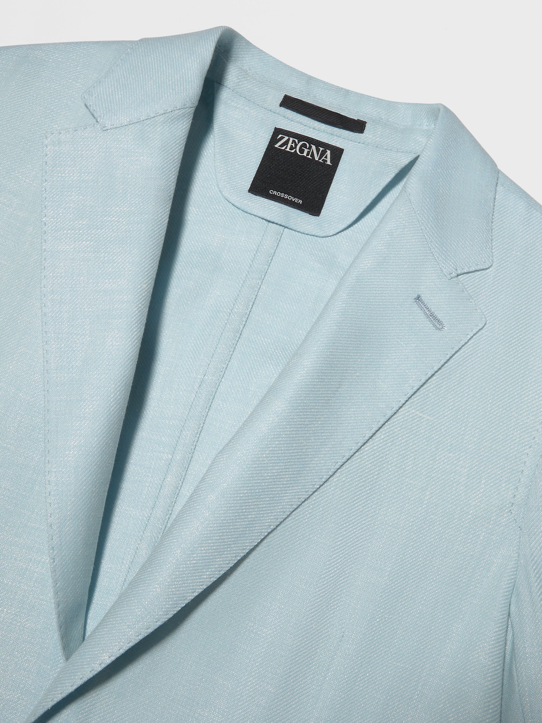 Light Blue Crossover Linen Wool and Silk Blend Jacket Product detail photo #2