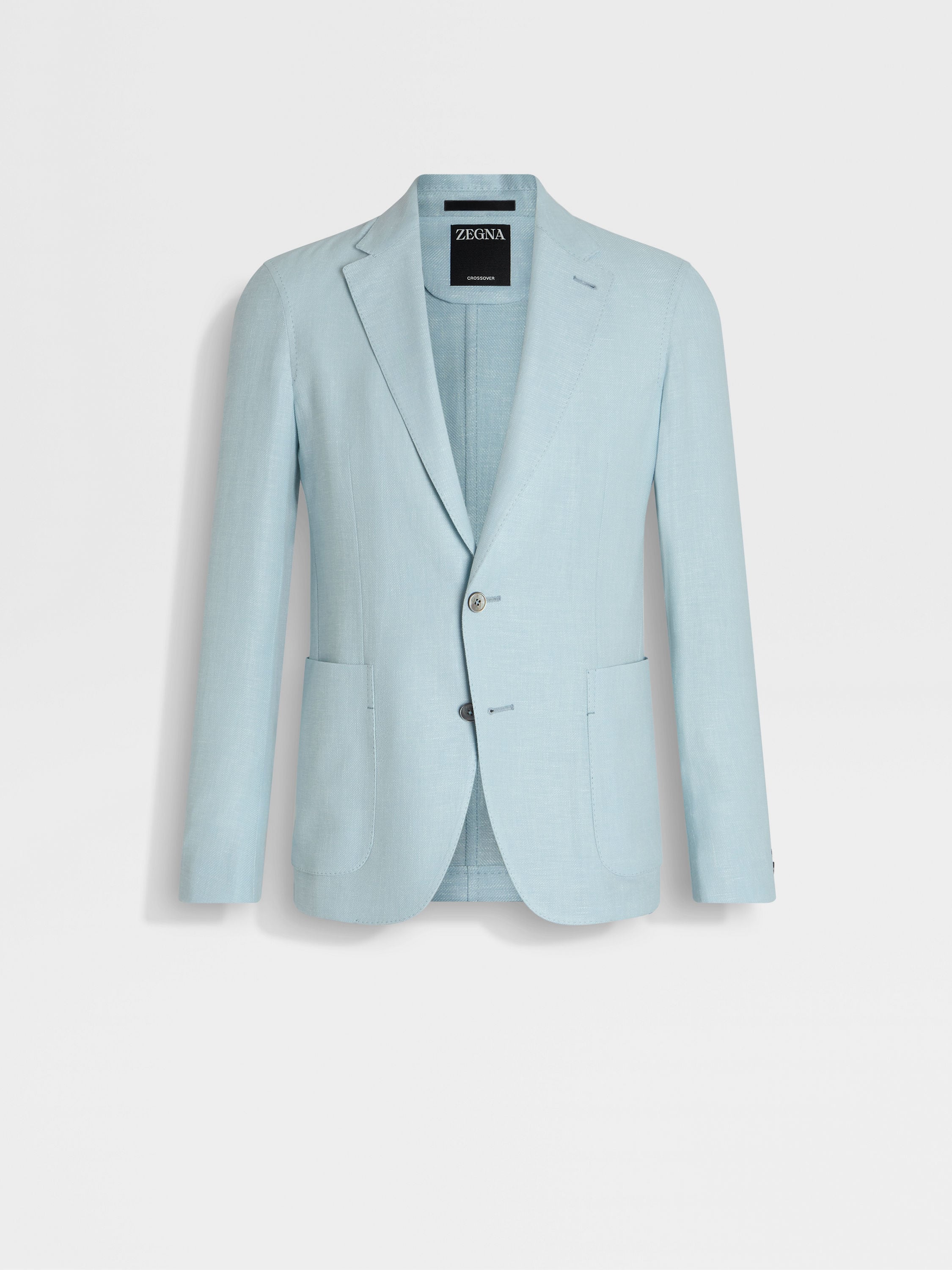 Light Blue Crossover Linen Wool and Silk Blend Shirt Jacket Light Blue Crossover Linen Wool and Silk Blend Shirt Jacket