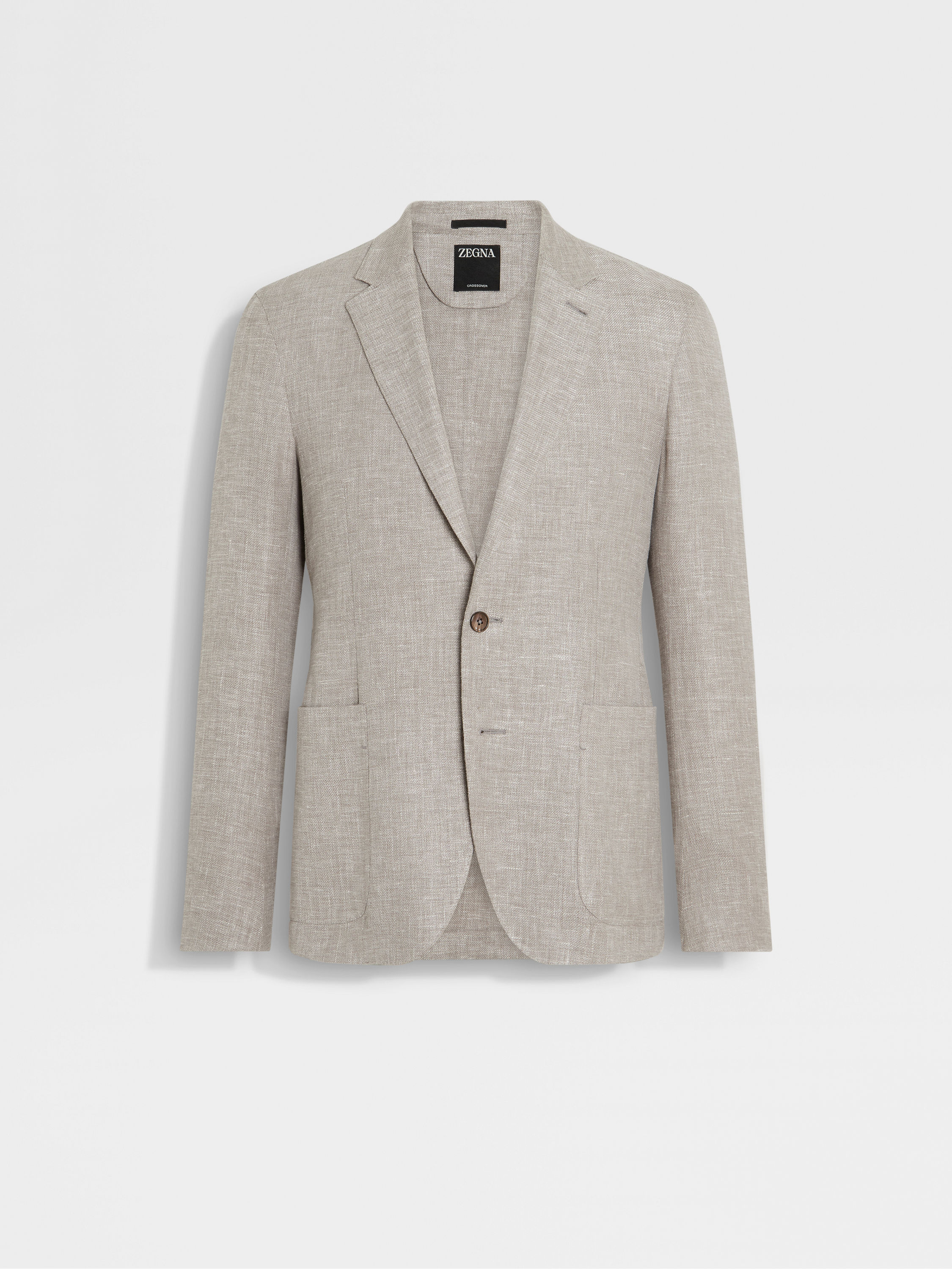 Light Brown Crossover Linen Wool and Silk Blend Jacket Main product photo