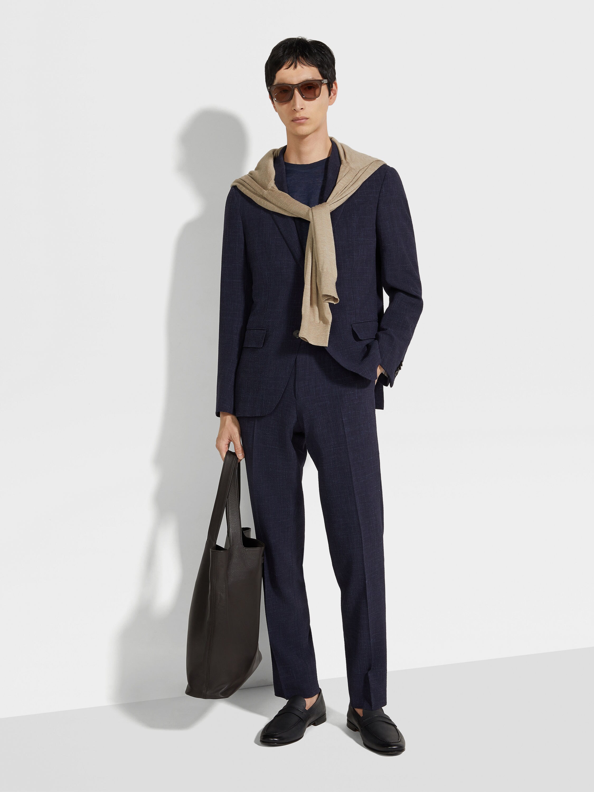 Navy Blue Trofeo Seersucker Wool Silk and Linen Blend Jacket Product detail photo #1