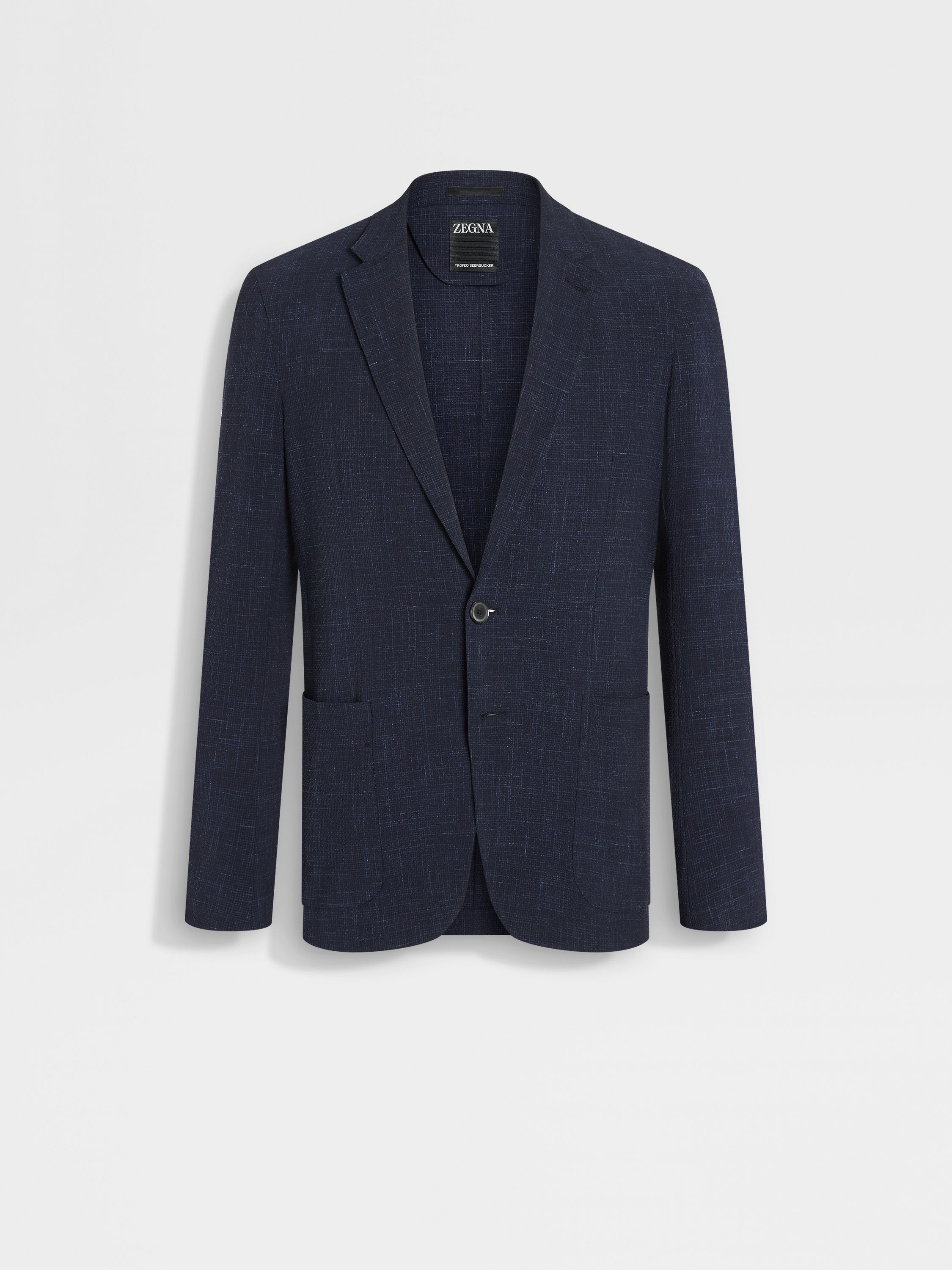 Navy Blue Trofeo Seersucker Wool Silk and Linen Blend Shirt Jacket Main product photo