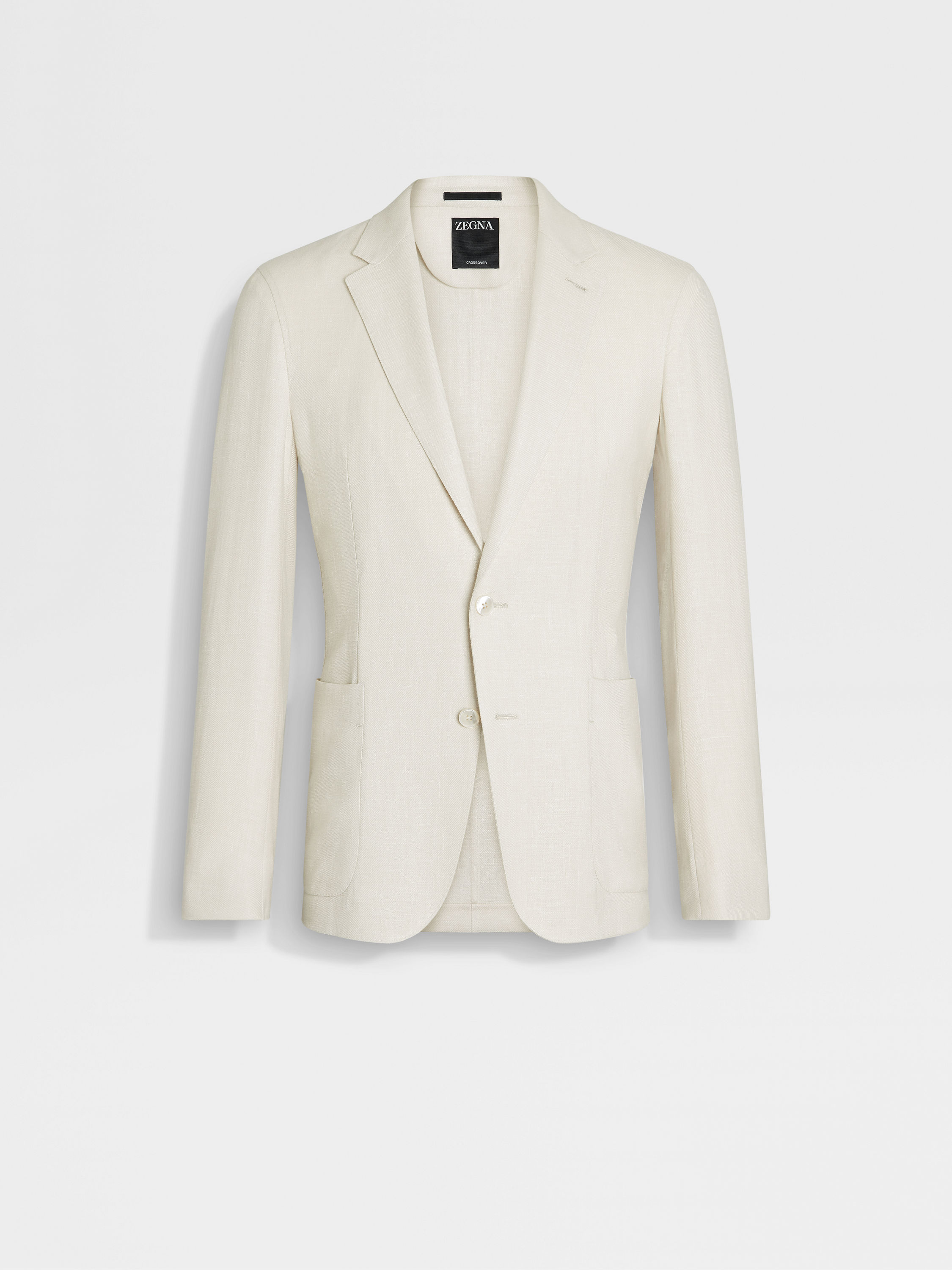 Light Beige Crossover Linen Wool and Silk Blend Jacket Main product photo