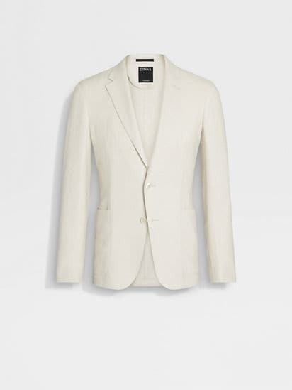 Light Beige Crossover Linen Wool and Silk Blend Jacket SS25 Light Beige Crossover Linen Wool and Silk Blend Jacket SS25