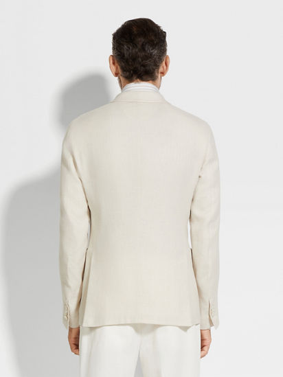 Light Beige Crossover Linen Wool and Silk Blend Jacket SS25