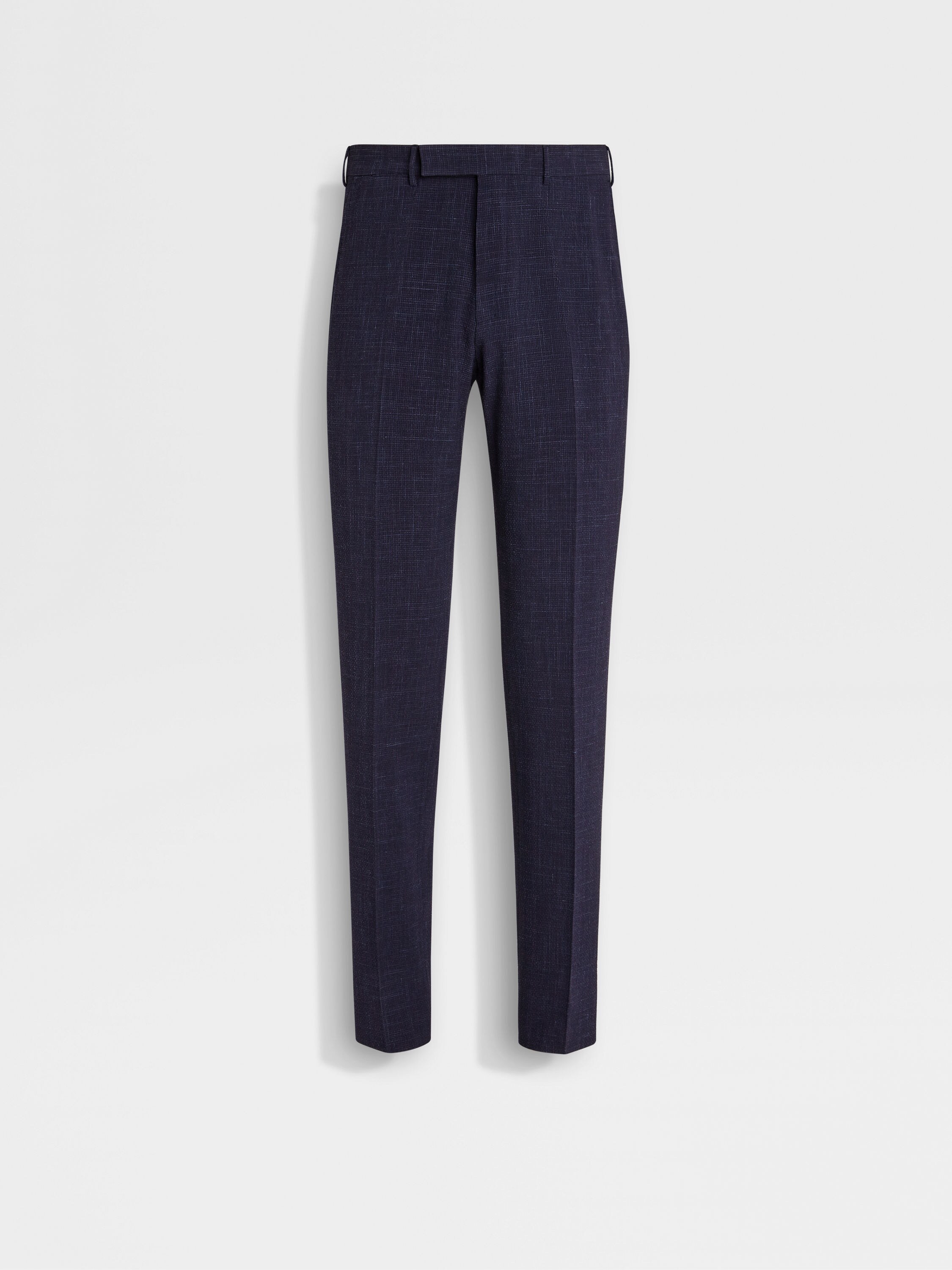Navy Blue Trofeo Seersucker Stretch Wool Silk and Linen Pants Main product photo