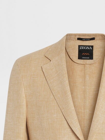 Light Ochre Crossover Linen Wool and Silk Blend Jacket SS25