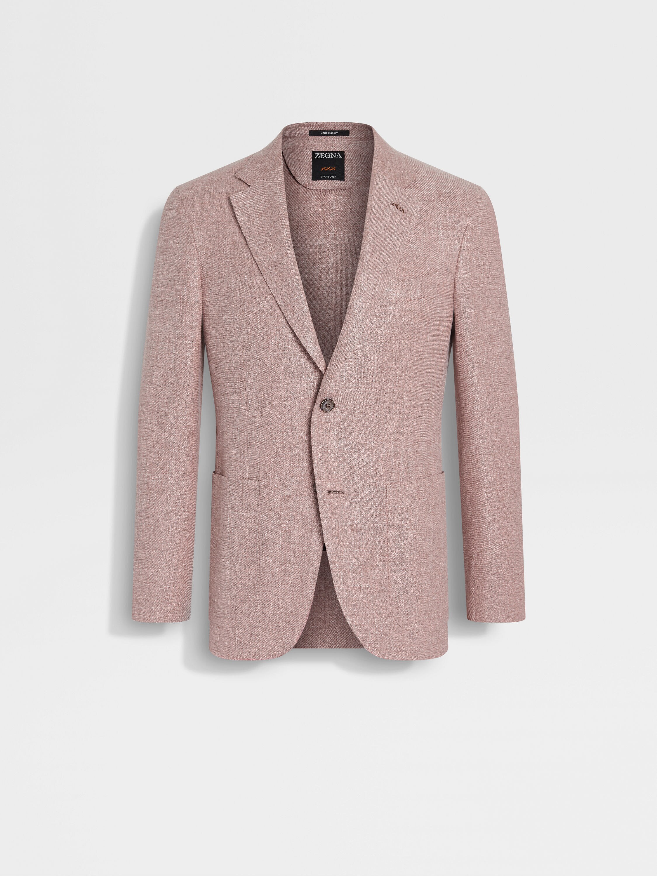 Light Brick Red Crossover Linen Wool and Silk Blend Jacket Main product photo