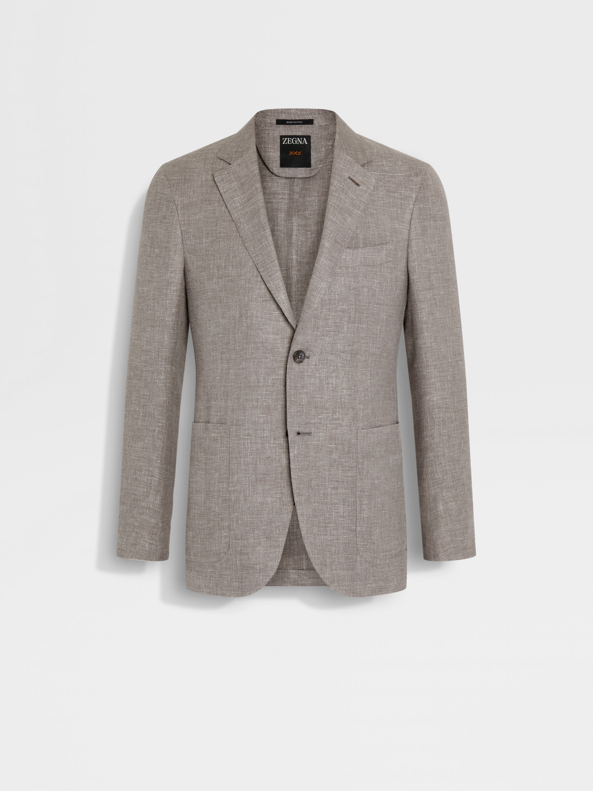 Light Brown Crossover Linen Wool and Silk Blend Jacket Main product photo