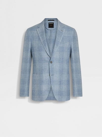 Light Blue and Blue Crossover Linen Wool and Silk Jacket Light Blue and Blue Crossover Linen Wool and Silk Jacket