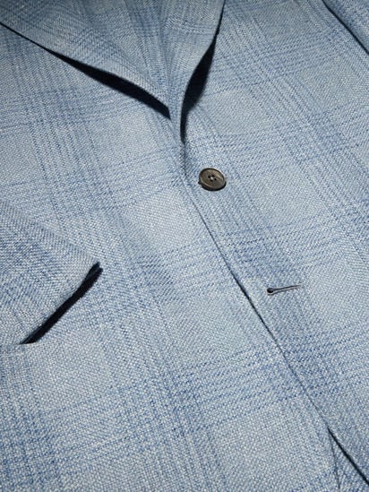 Light Blue and Blue Crossover Linen Wool and Silk Jacket Light Blue and Blue Crossover Linen Wool and Silk Jacket