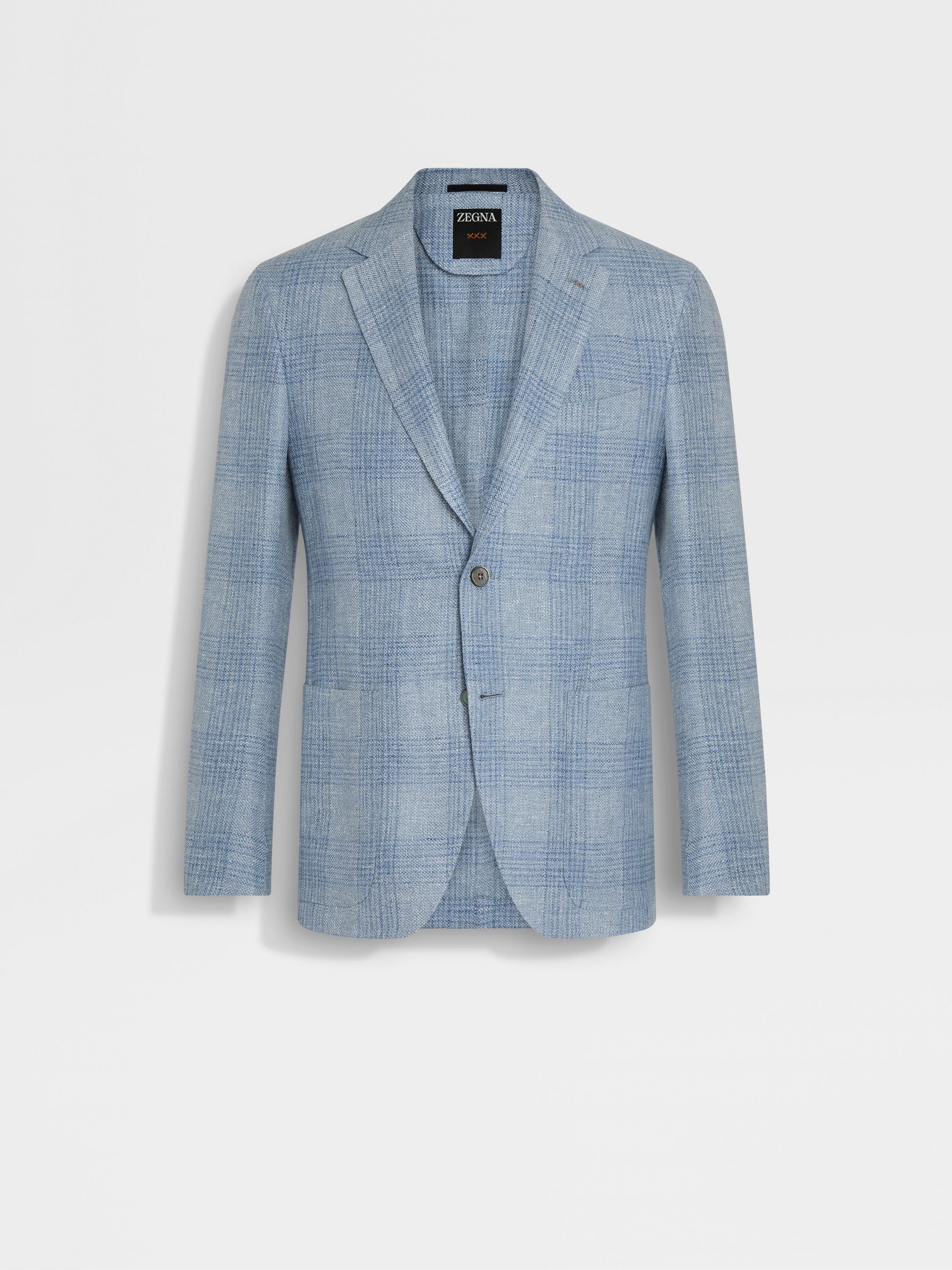 Light Blue and Blue Crossover Linen Wool and Silk Jacket Main product photo