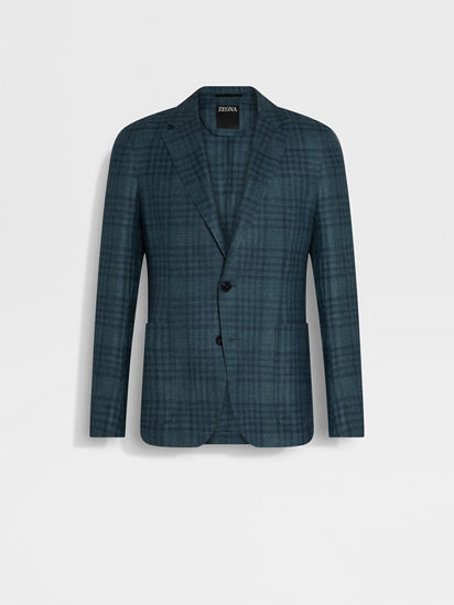 Teal Blue and Dark Teal Blue Cashmere Linen and Silk Jacket