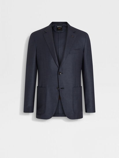 Navy Blue Cashmere Silk and Linen Jacket SS25 33523598
