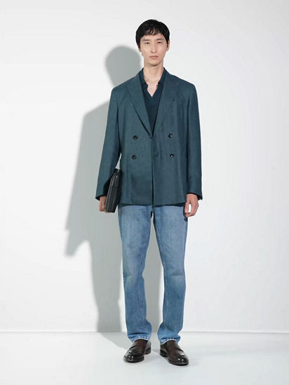 ティールブルー カシミヤ&シルク&リネン ジャケット SS25