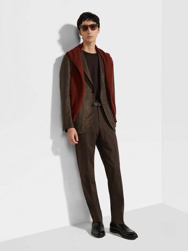 Dark Brown Centoventimila Cotton and Wool Pants Product detail photo #2