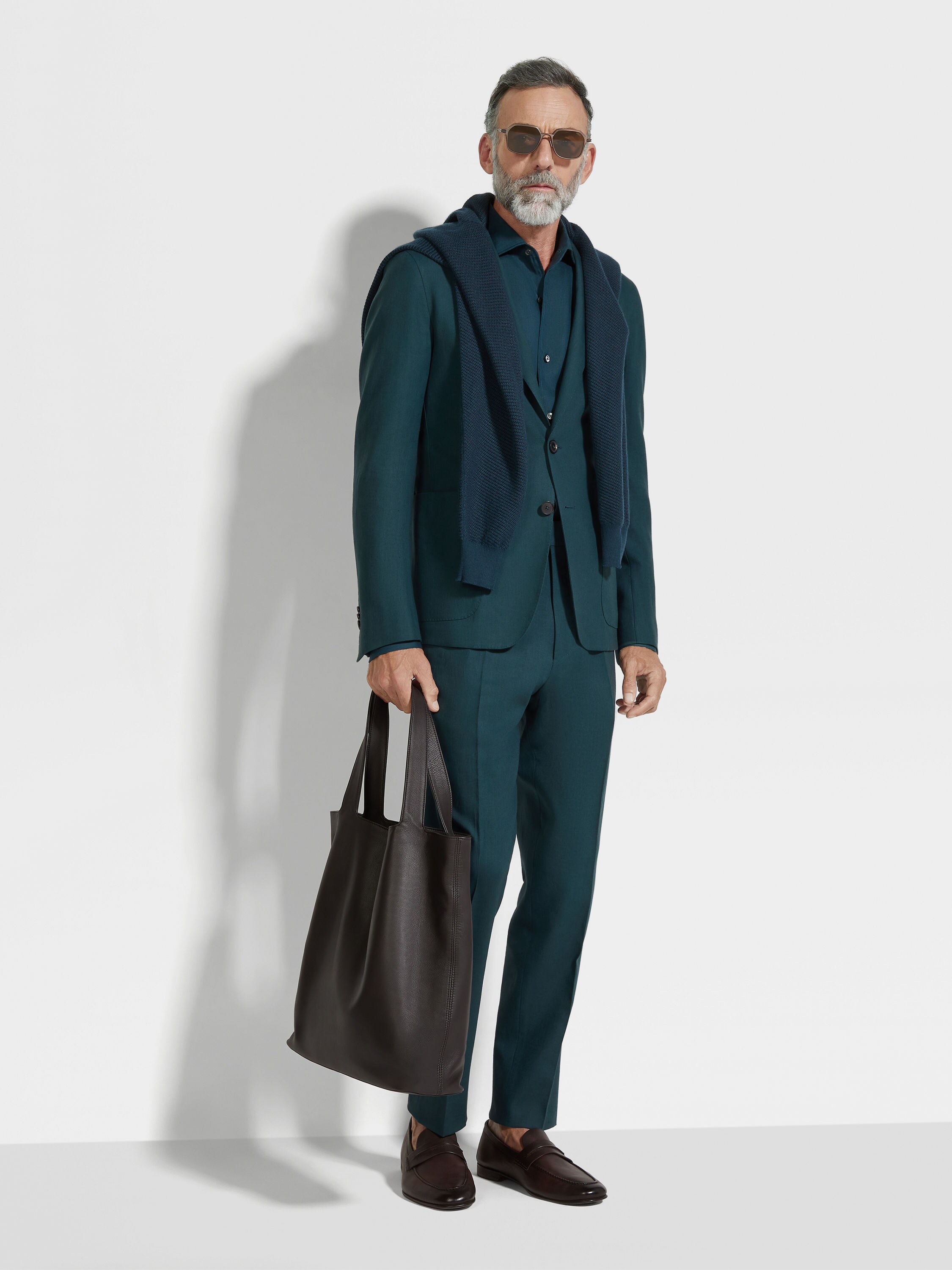 Dark Teal Blue Oasi Lino Shirt Jacket Product detail photo #1