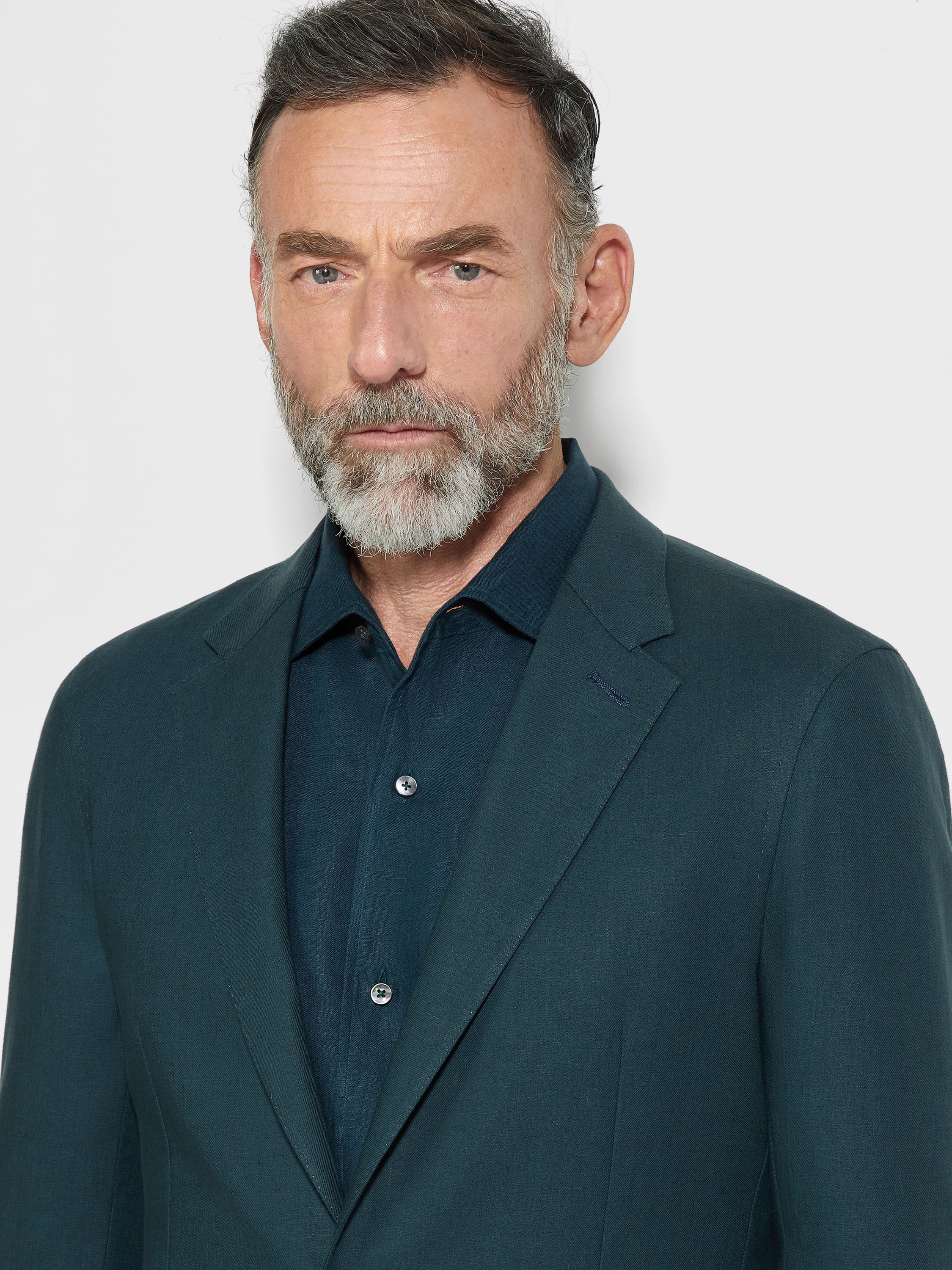 Dark Teal Blue Oasi Lino Shirt Jacket Product detail photo #2