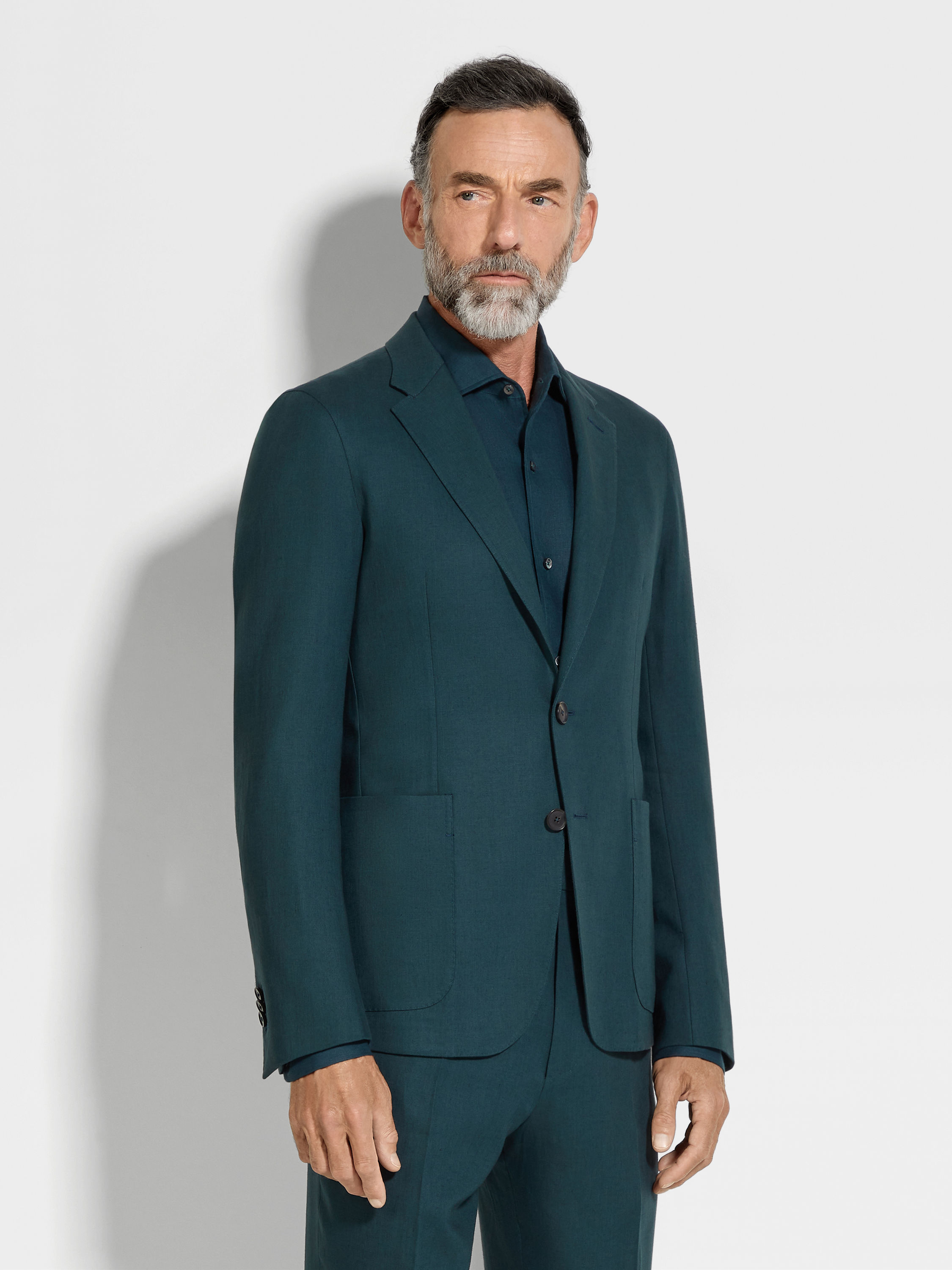 Dark Teal Blue Oasi Lino Shirt Jacket Product detail photo #3