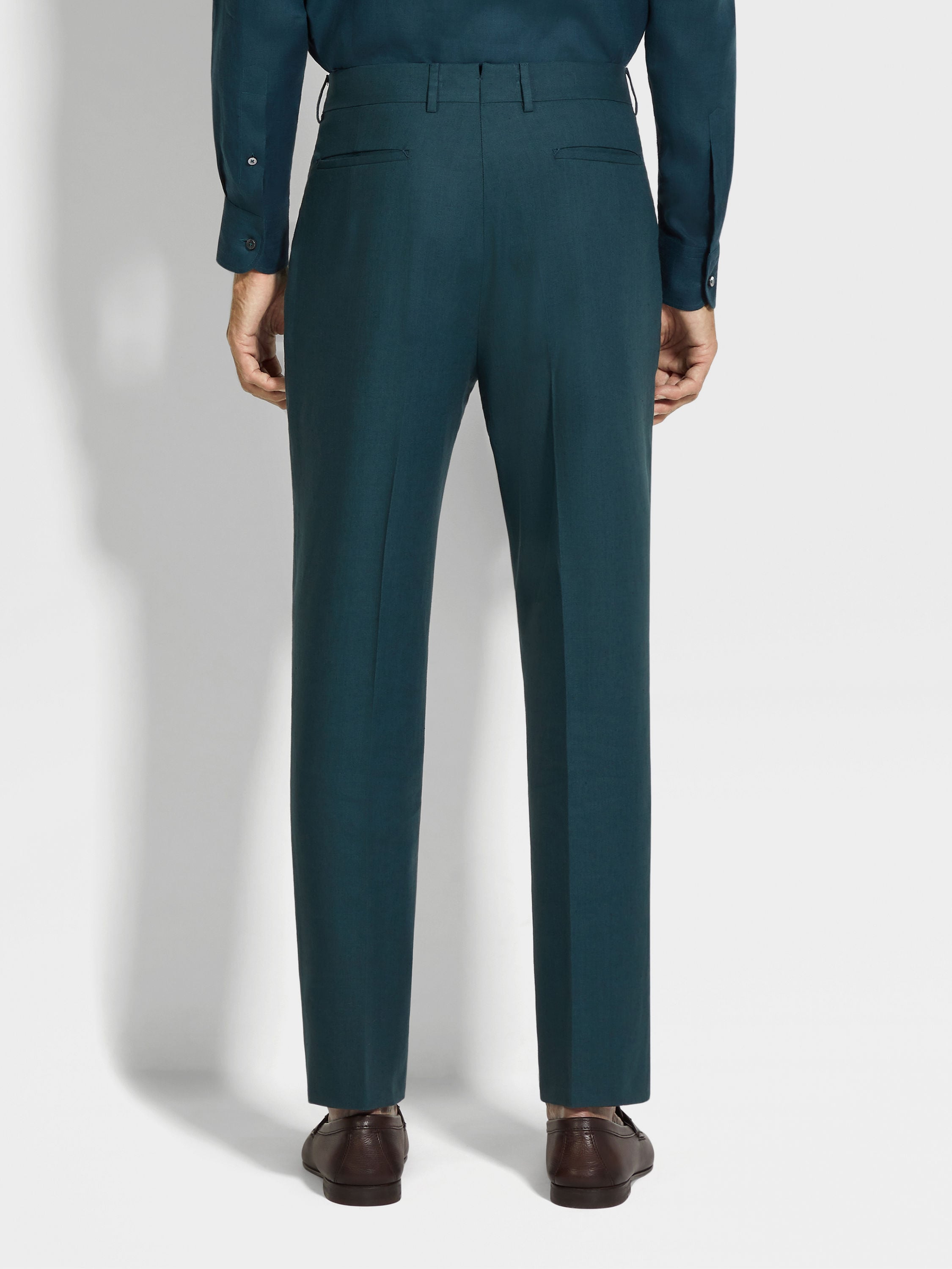 Dark Teal Blue Oasi Lino Pants Product detail photo #5