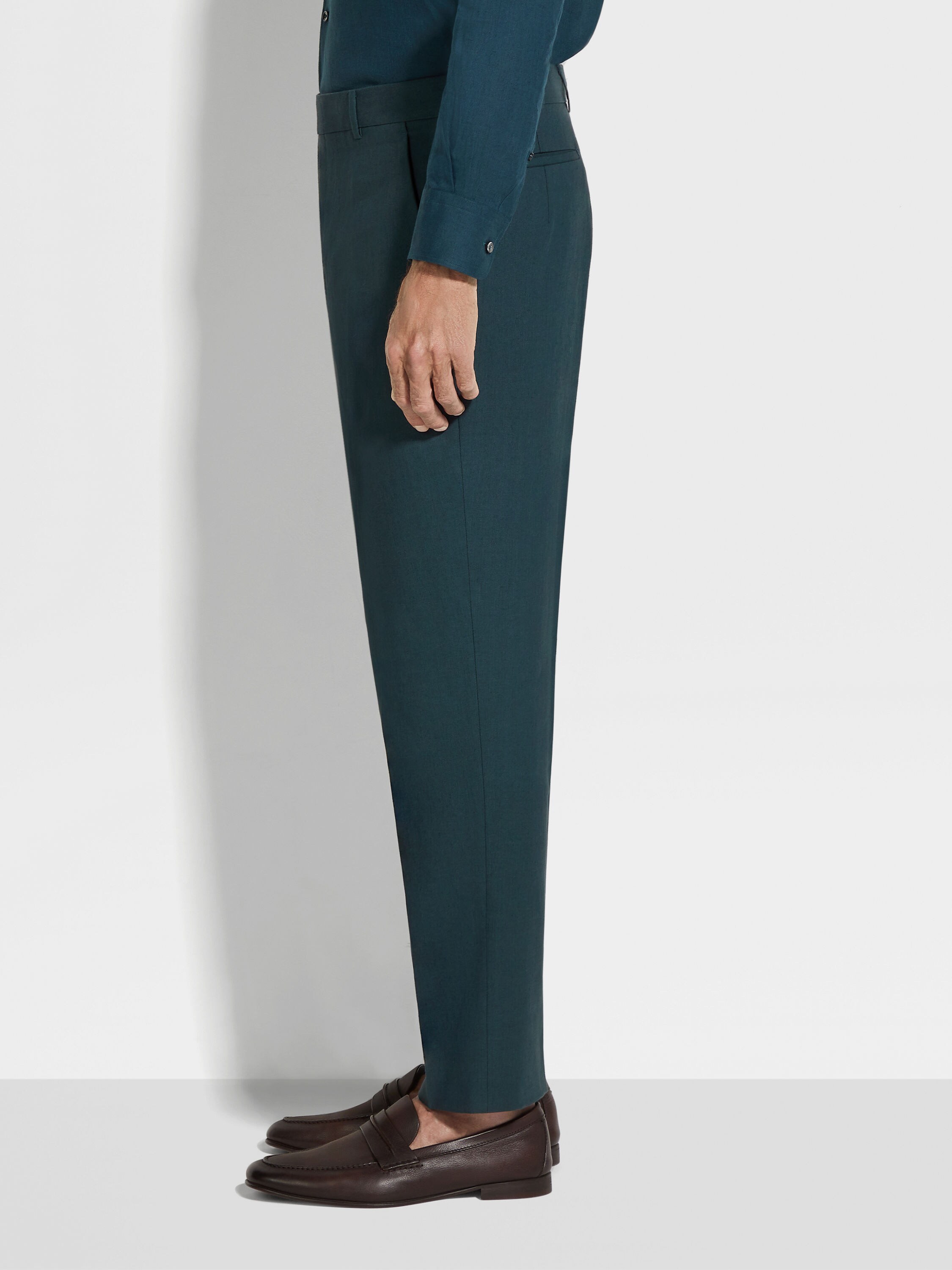 Dark Teal Blue Oasi Lino Pants Product detail photo #3