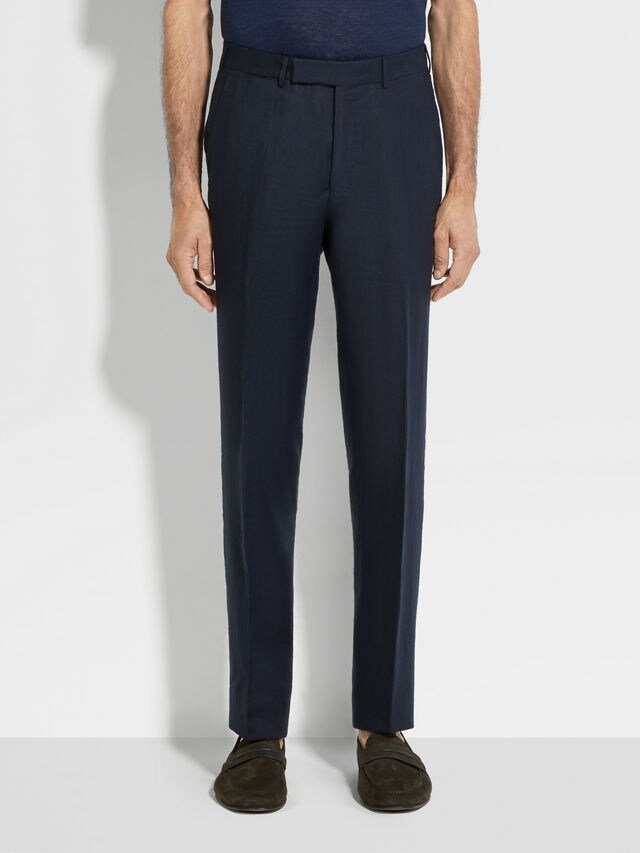 Navy Blue Oasi Lino Pants Product detail photo #3