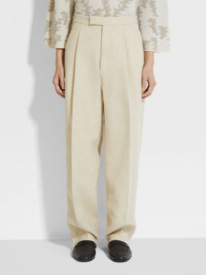 Light Beige Linen and Silk Blend Pants SS25 34029831 | Zegna FR