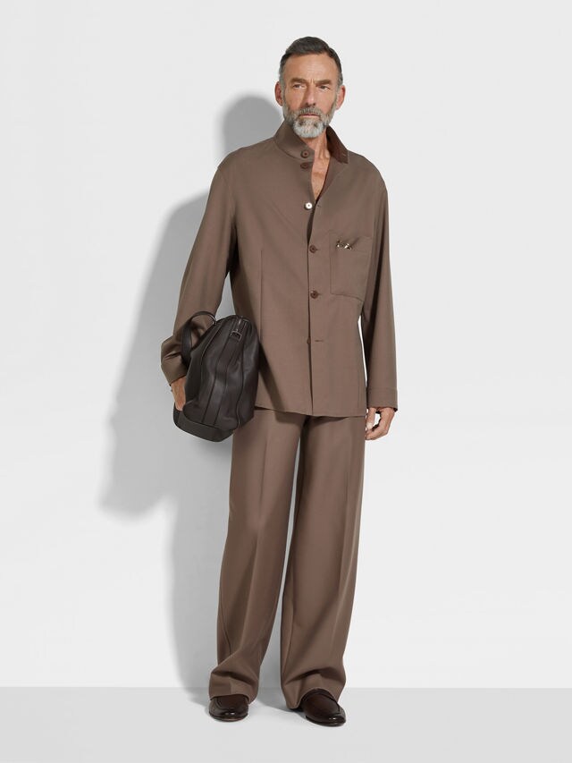 Dark Taupe Silk and Wool Overshirt Product detail photo #1