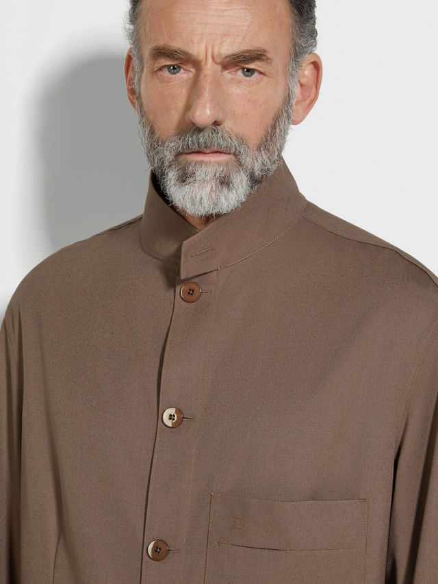 Dark Taupe Silk and Wool Overshirt Product detail photo #2
