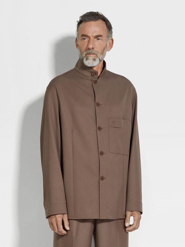 Dark Taupe Silk and Wool Overshirt Product detail photo #3